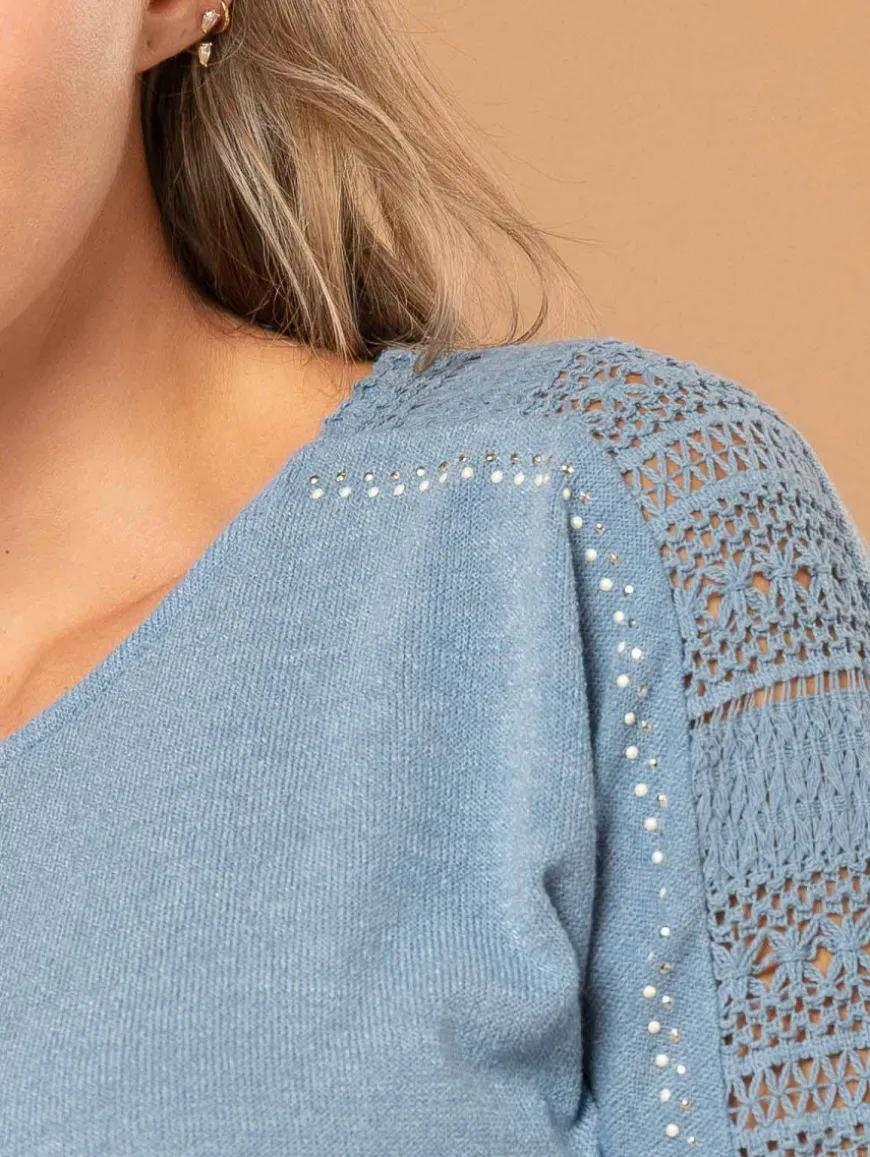 Top maille strass macramé