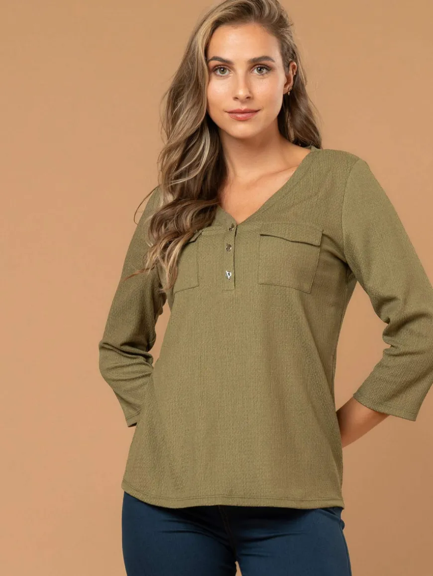 Top poches maille fantaisie